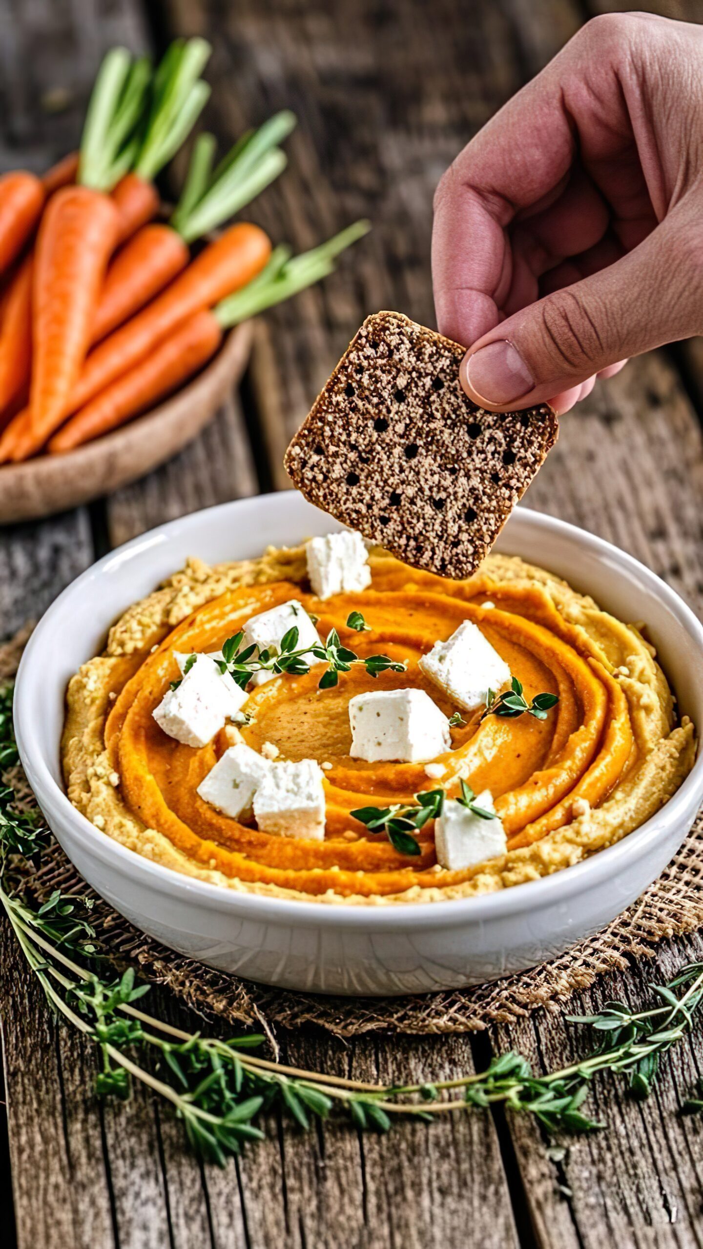 This homemade sweet potato hummus is the perfect healthy snack, packed with fiber, protein, and veggies! If you like a bit of heat, feel free to add more sriracha. Enjoy it with your favorite veggies, as a spread on sandwiches, or any way you like! For more healthy appetizer ideas, we love serving this sweet potato hummus alongside delicious guacamole, our yummy vegan queso, and golden roasted cauliflower.