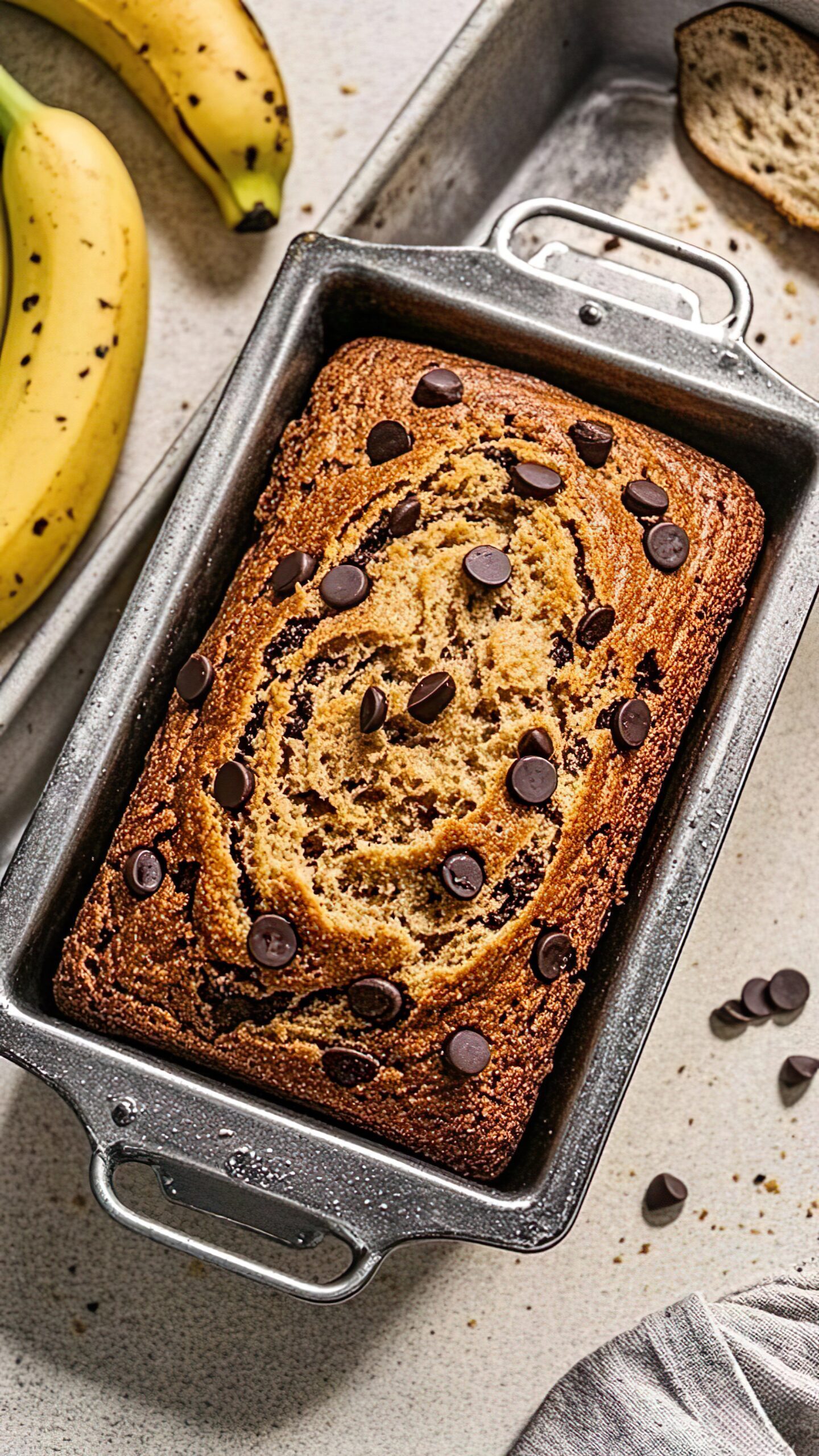 This delicious Healthy Banana Bread made with coconut oil is sure to transform your baking routine. It features white whole wheat flour, roasted bananas, coconut oil, and dark chocolate chips, combining nutrition with flavor.